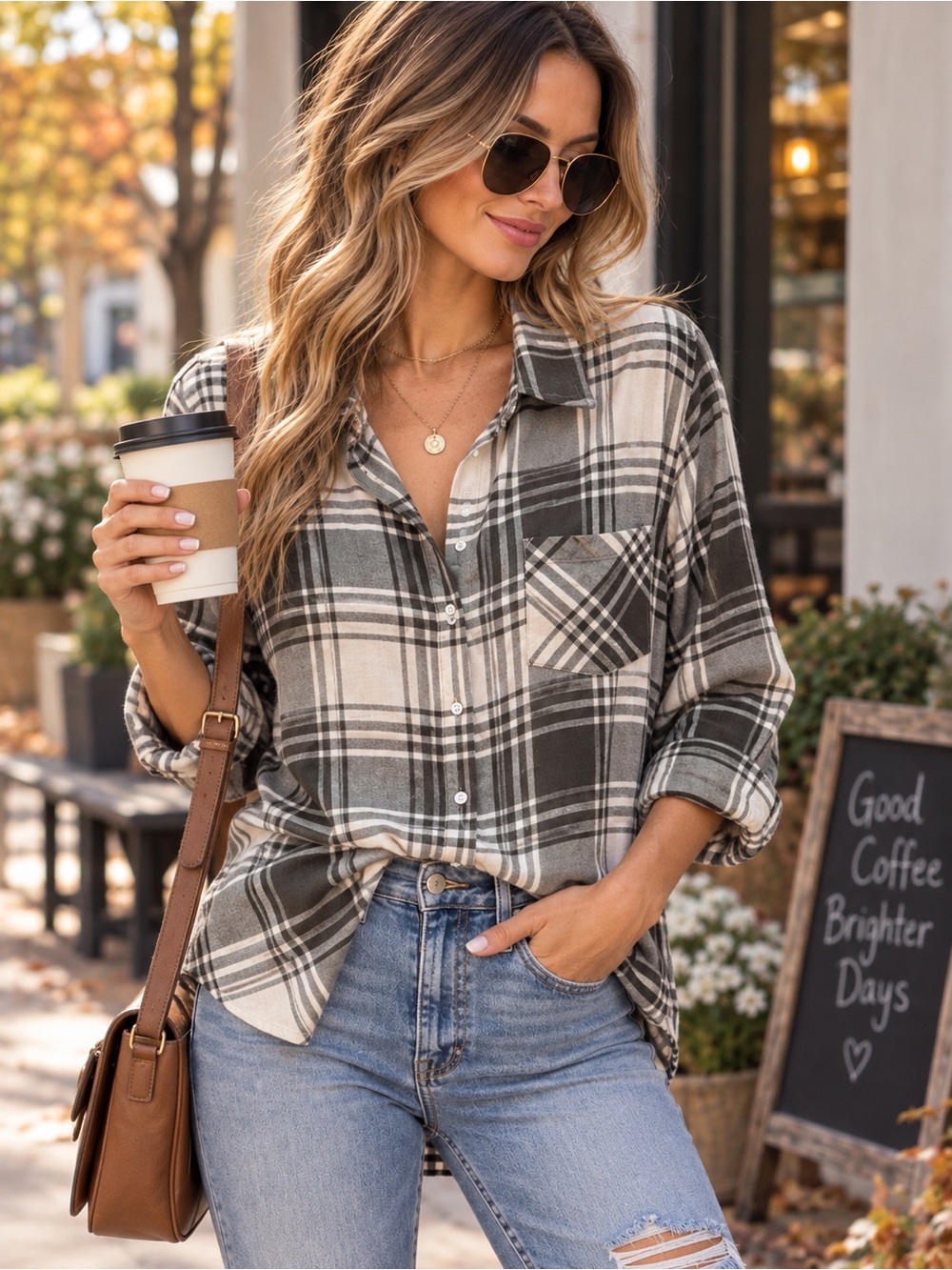 Lucky Brand Olive & Cream Plaid Button-Down Shirt
